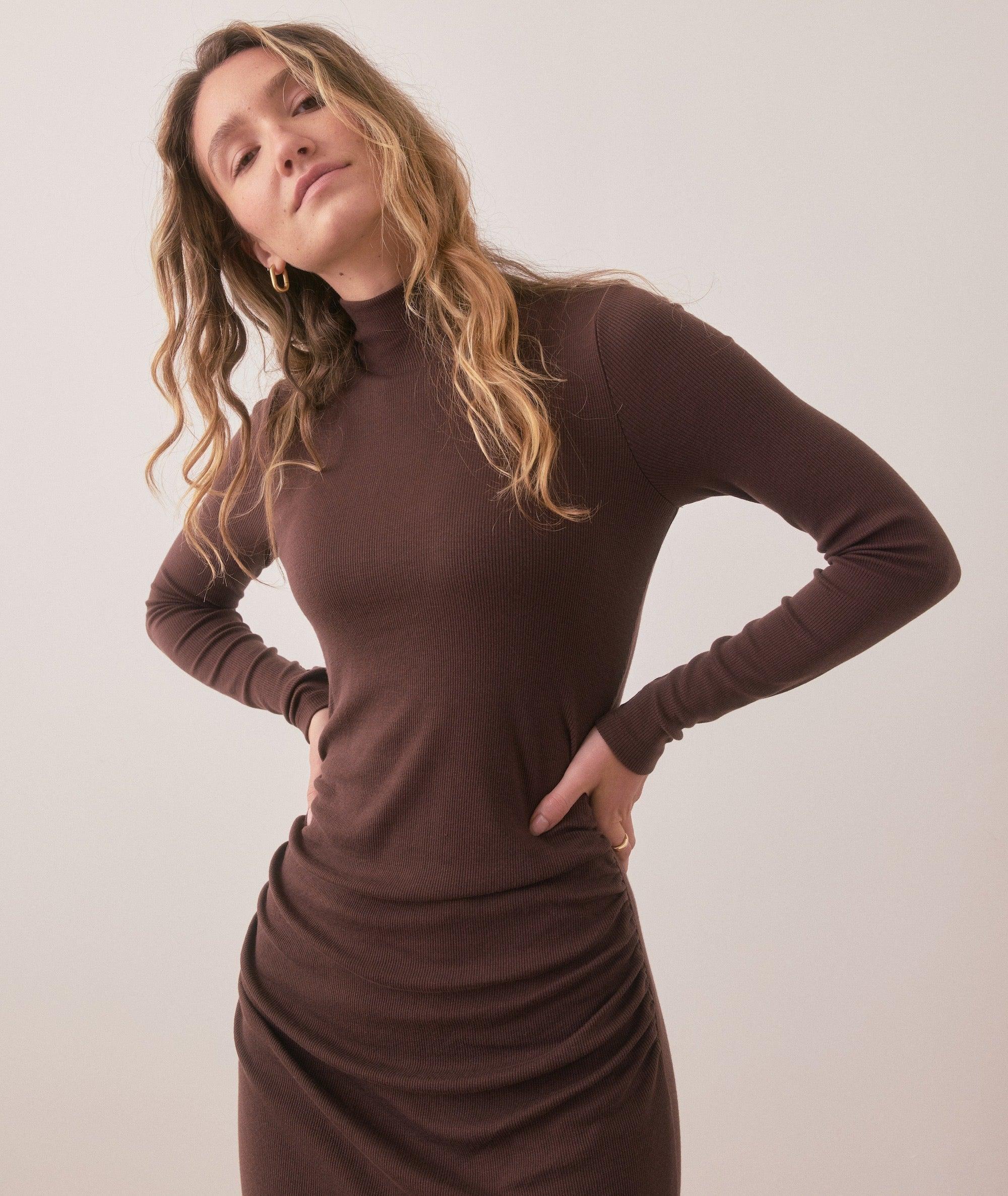 Lexi Rib Ruched Turtleneck Dress Product Image