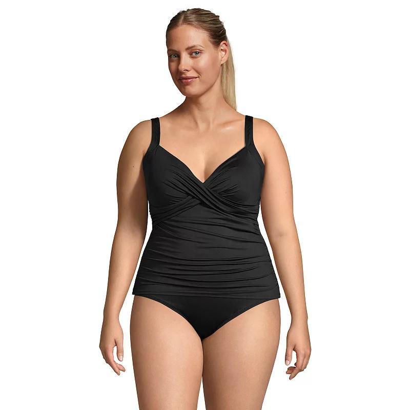 Plus Size Lands End UPF 50 Wire-Free Surplice Tankini Top, Womens Black Product Image