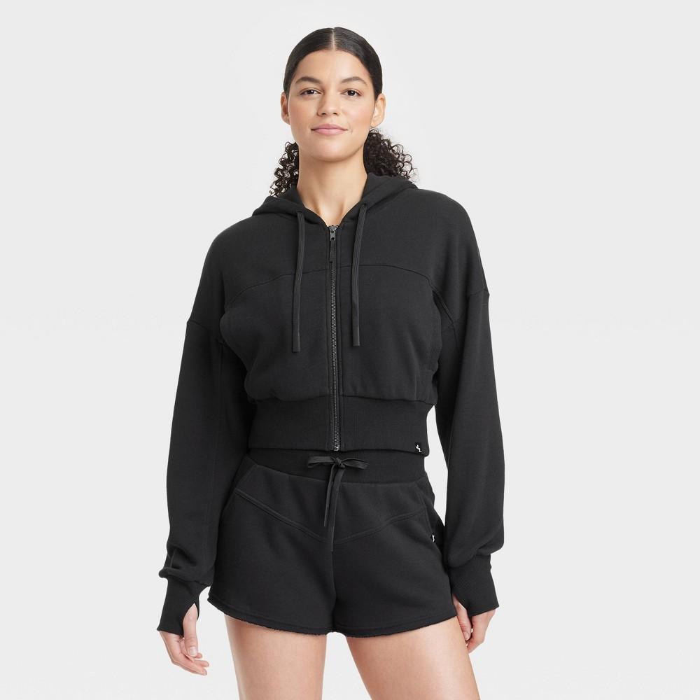 Womens Full Zip Crop Hoodie - JoyLab Black L Product Image