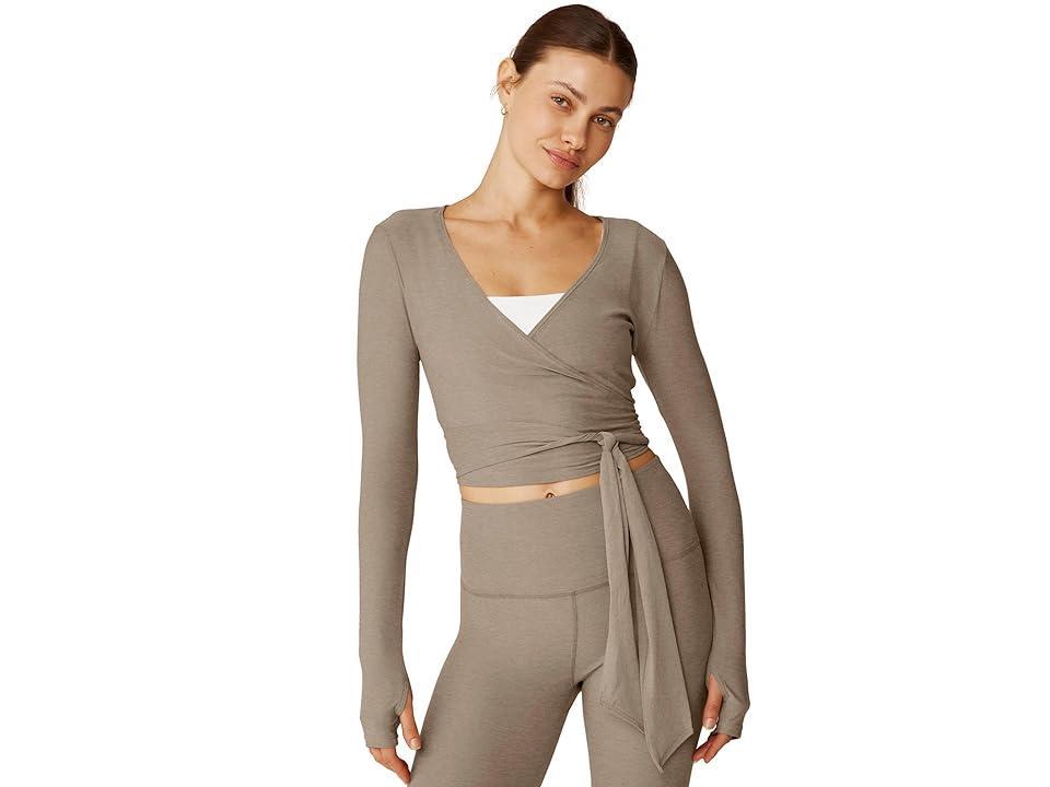 Beyond Yoga Featherweight Waist No Time Wrap Top (Birch Heather) Women's Clothing Product Image