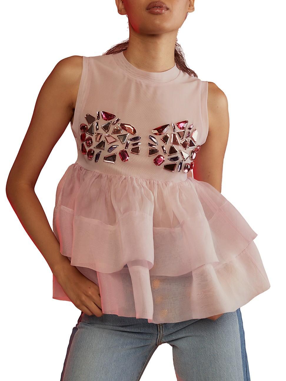 Womens Silk-Blend Gemstone Organza Top Product Image