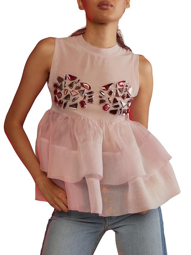 Womens Silk-Blend Gemstone Organza Top Product Image