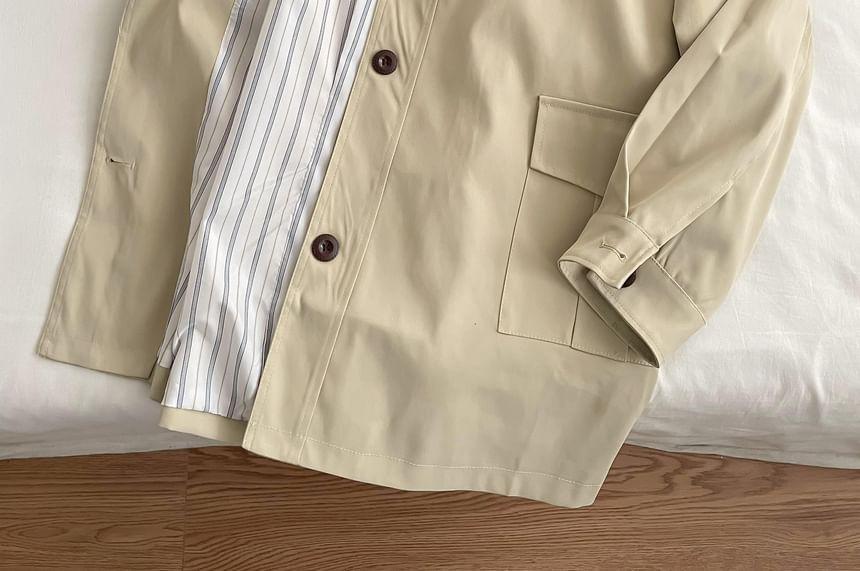 Collar Plain Single-Breasted Trench Coat Product Image