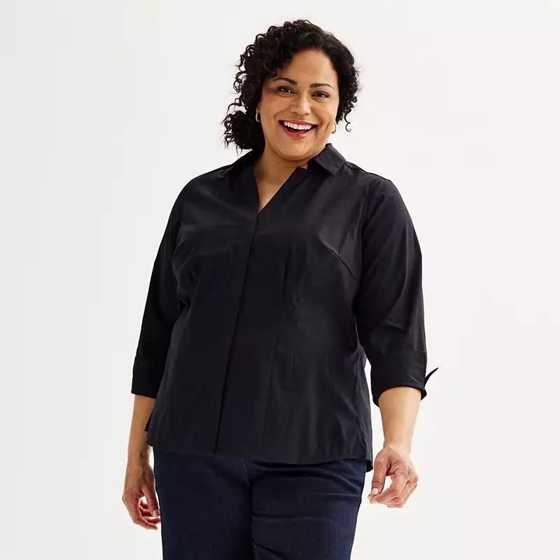 Plus Size Croft & Barrow Tailored Button Front Shirt, Womens Product Image