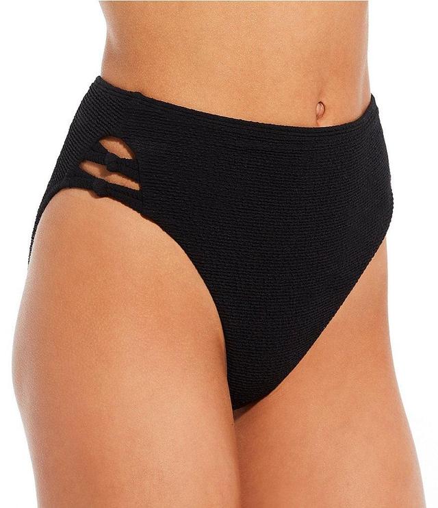 GB Solid Scrunchie Textured Knotted Side High Waisted Swim Bottom Product Image