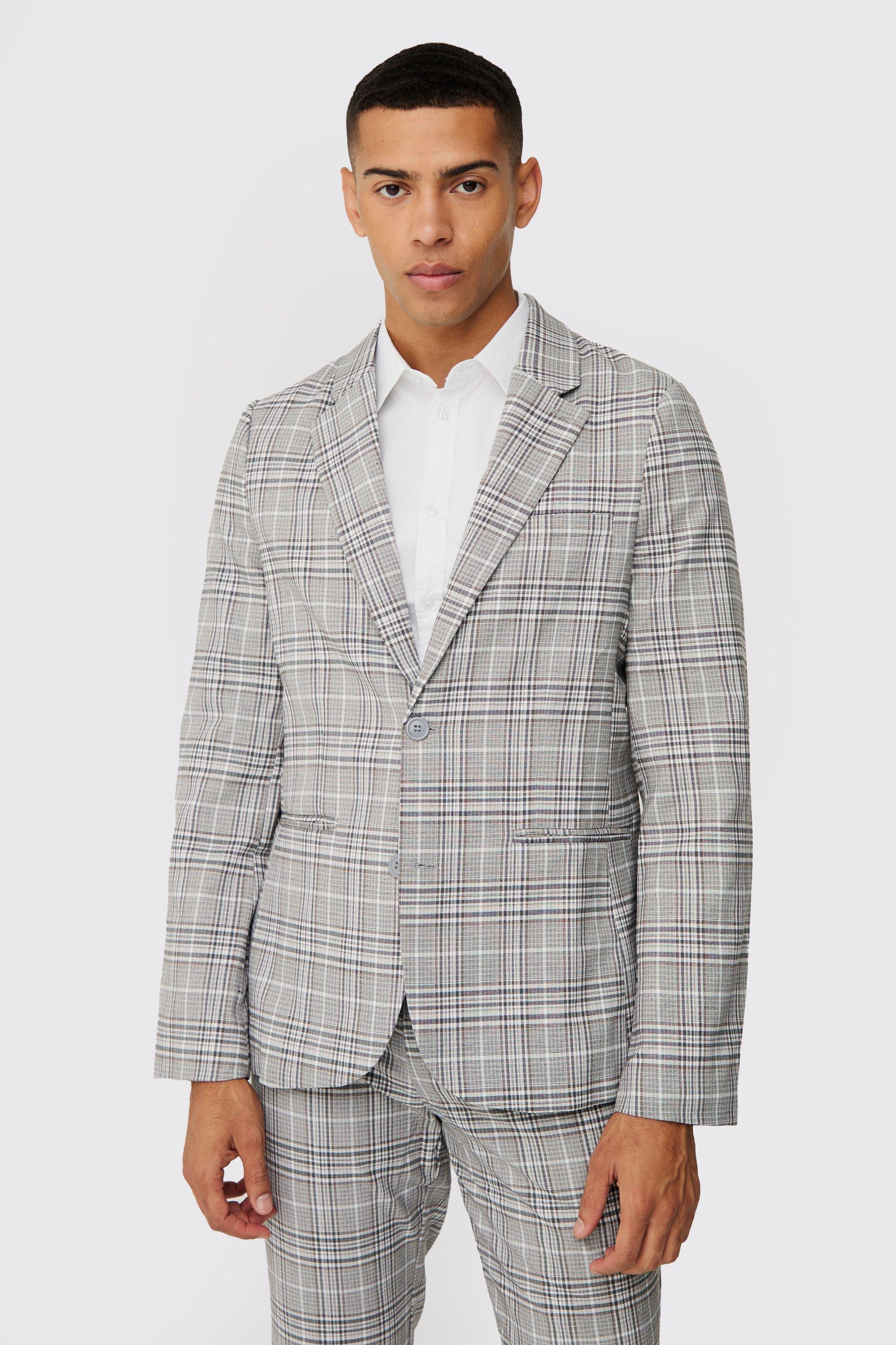 Check Weave Slim Fit Suit Jacket | boohooMAN USA Product Image