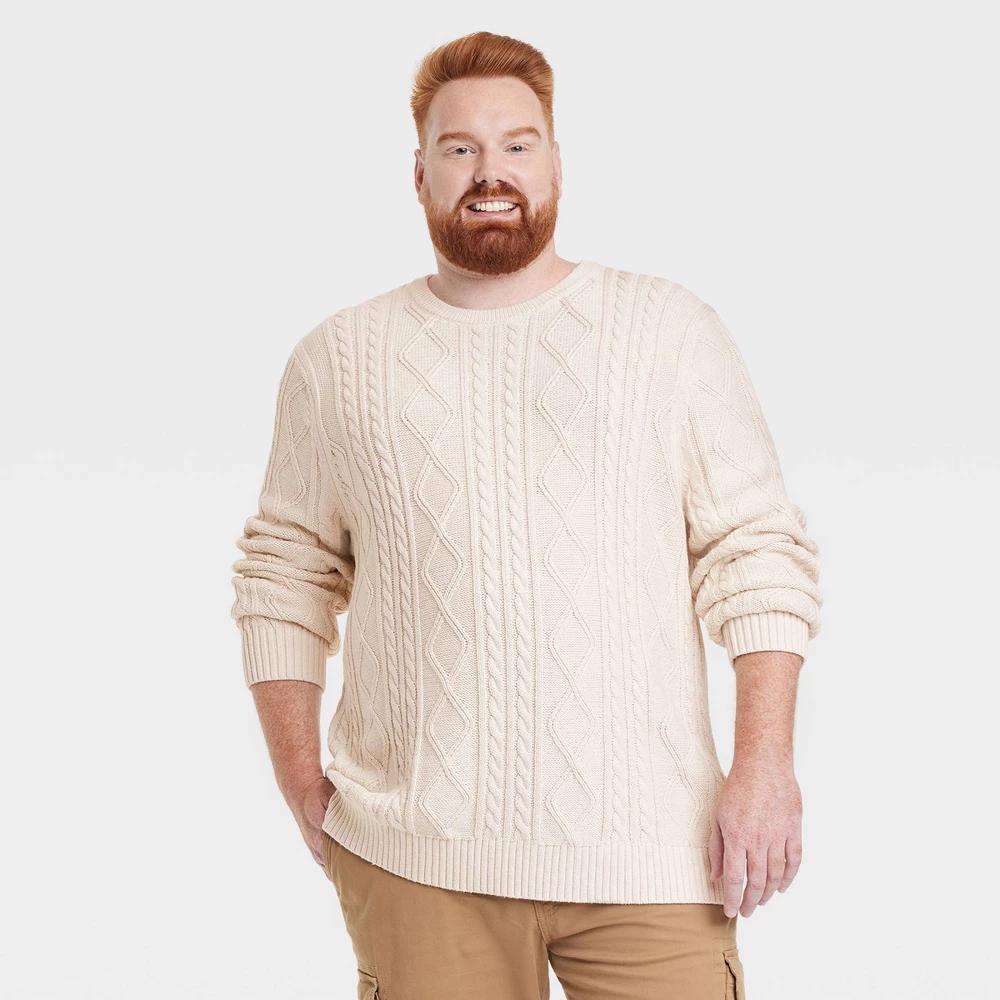 Mens Big & Tall Crewneck Pullover Sweater - Goodfellow & Co Heathered Cream 3XL Product Image