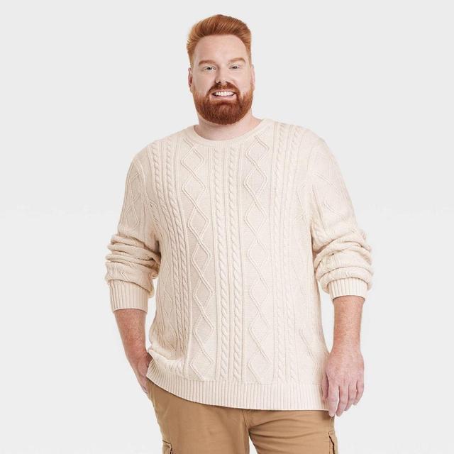 Mens Big & Tall Cable Crewneck Pullover Sweater - Goodfellow & Co Heathered Cream 3XL Product Image