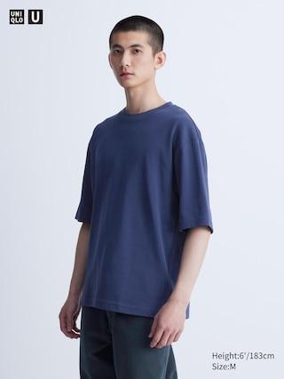 Airism Cotton Oversized Crew Neck Half-Sleeve T-Shirt Navy 3XL UNIQLO US Product Image