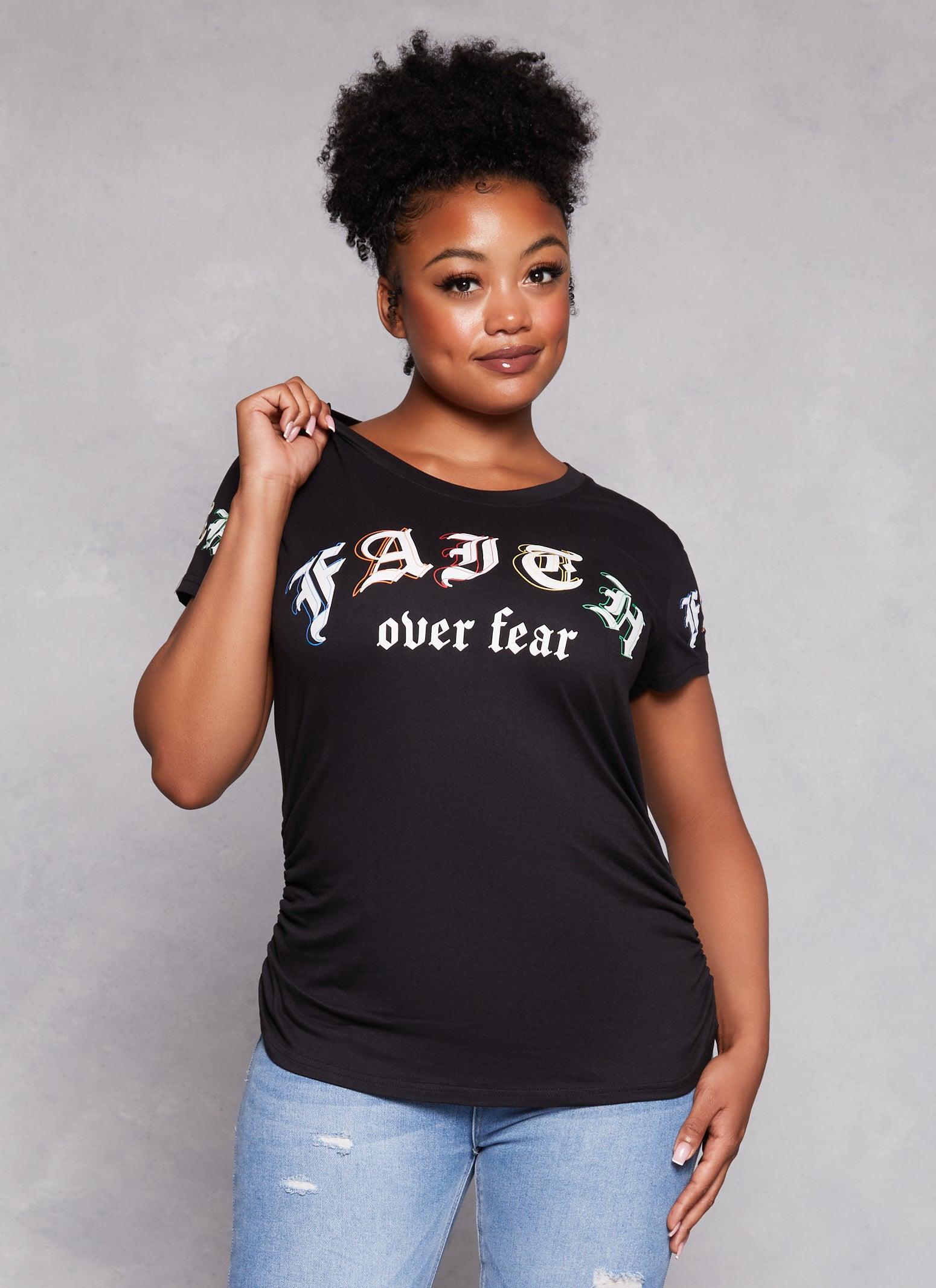 Womens Plus Size Ruched Faith Over Fear Graphic Tee Product Image