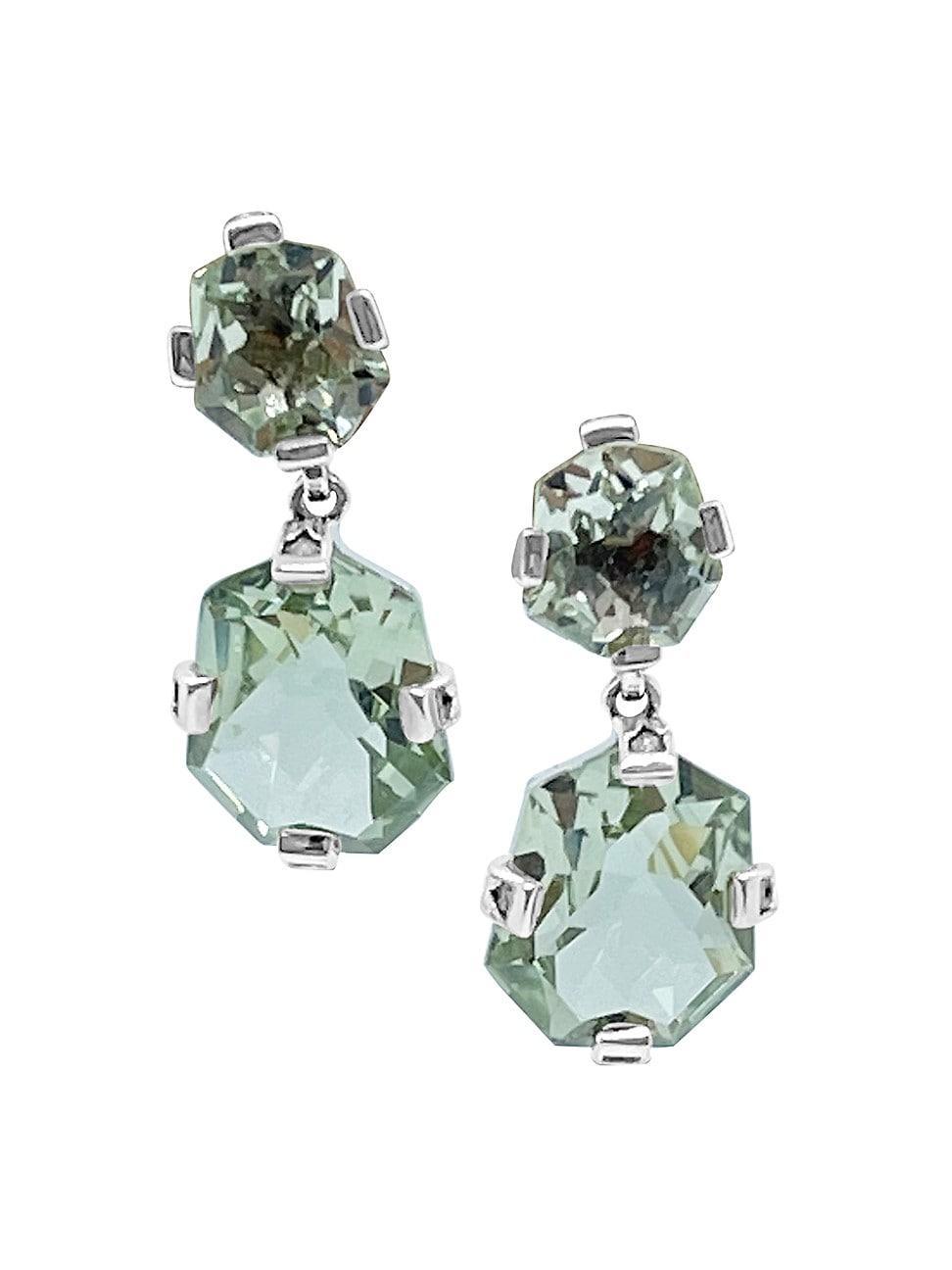 Womens Sterling Silver Faceted Galactical Green Prasiolite Double Drop Earrings Product Image