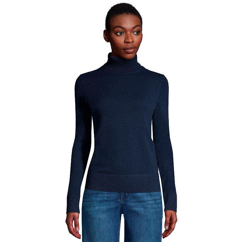 Petite Lands End Cashmere Turtleneck Sweater, Womens Green Donegal Product Image