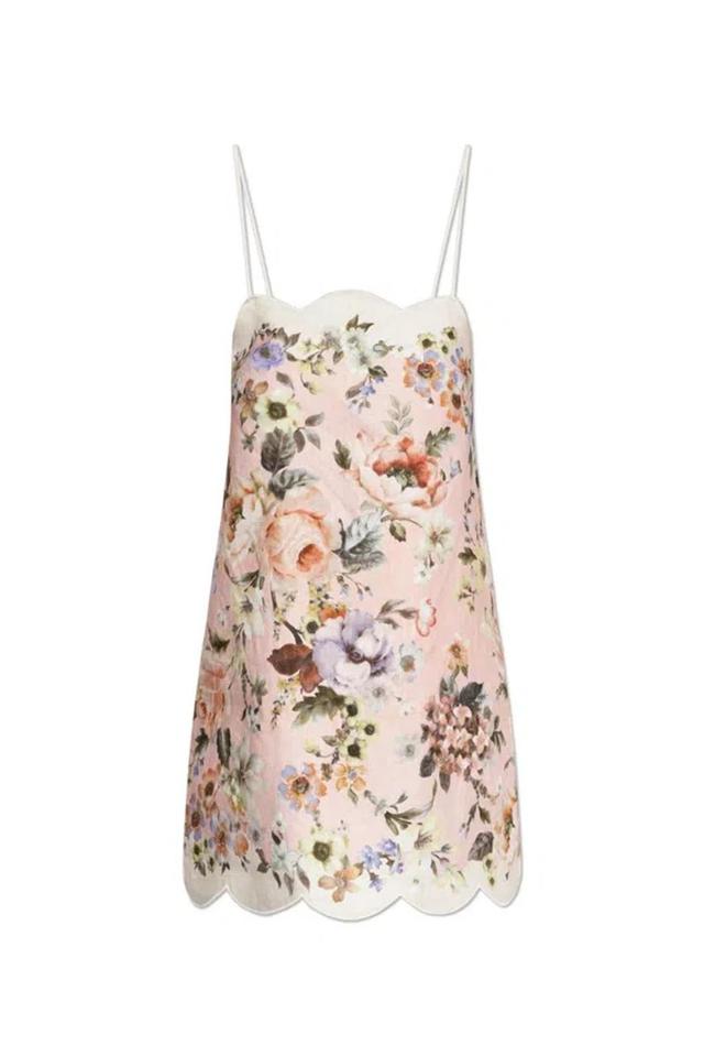 ZIMMERMANN Acacia Scallop Mini Dress Pink Floral In Multi Product Image