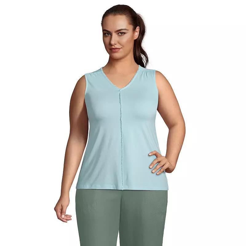 Plus Size Lands End Trimmed V-Neck Tank, Womens Dark Blue Product Image