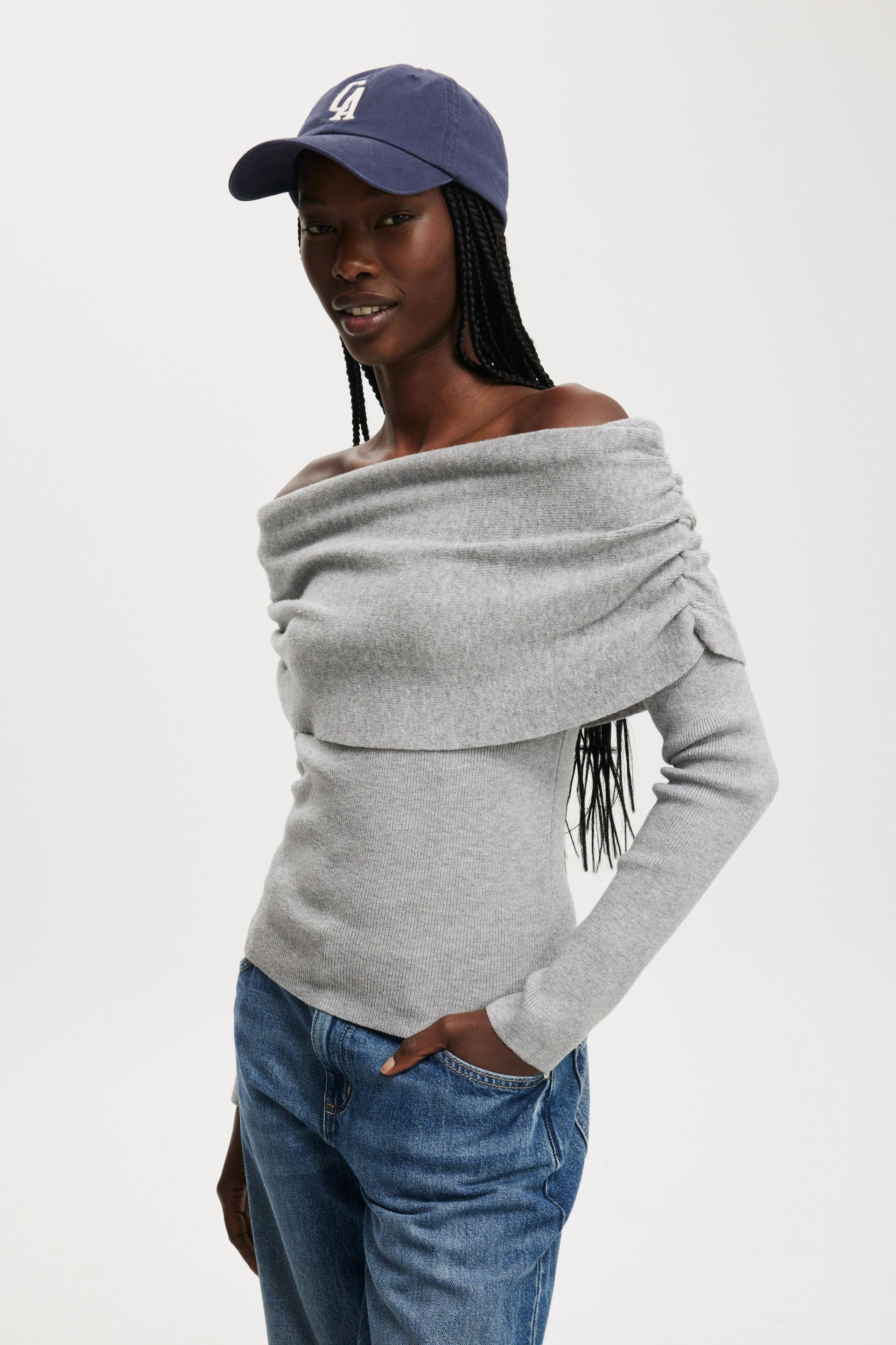 Cotton On Women - Everfine Rib Ruched Off Shoulder - Grey marle Product Image