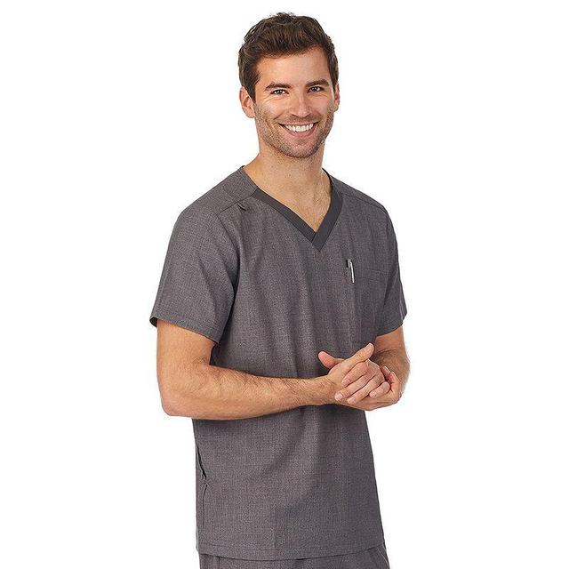 Mens Cuddl Duds Scrubs Classic V-Neck Top with Zip Back Pocket Navy Grey Product Image