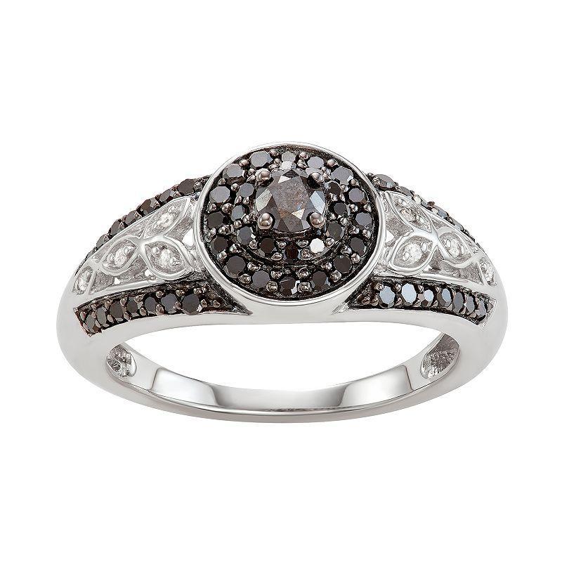 Jewelexcess Sterling Silver 1/2 C.T. White & Black Diamond Filigree Ring, Womens Silvertone Product Image