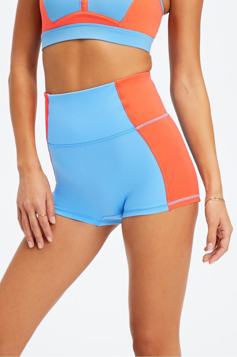 Fabletics High-Waisted Swim Short Womens Island Escape/Orange Nectar Size S Product Image