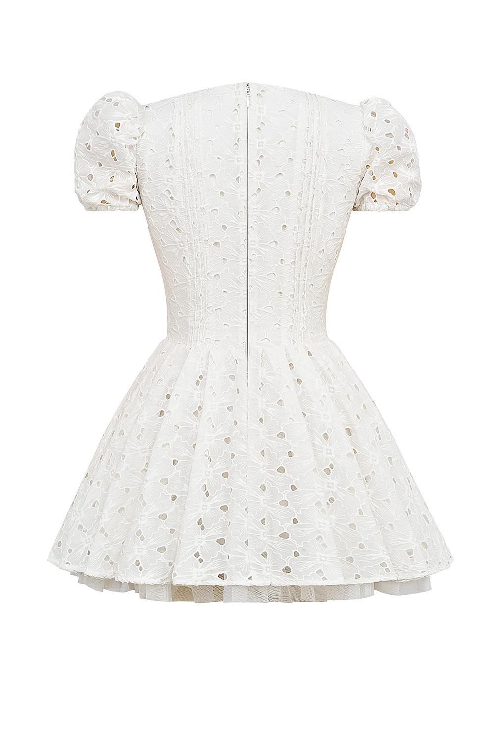 Imani White Pleated Broderie Anglais Mini Dress Product Image