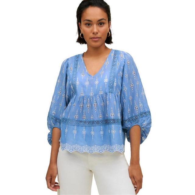 ellos Women's Plus Size Eyelet Blouse With Scalloped Hem - 22/24, Blue Sky Product Image