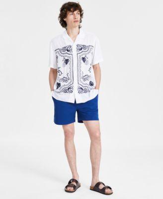 Men's Conrad Regular-Fit Tropical Paisley Button-Down Camp Shirt & Regular-Fit Solid 5' Drawstring Shorts, Created for Macy's  Product Image