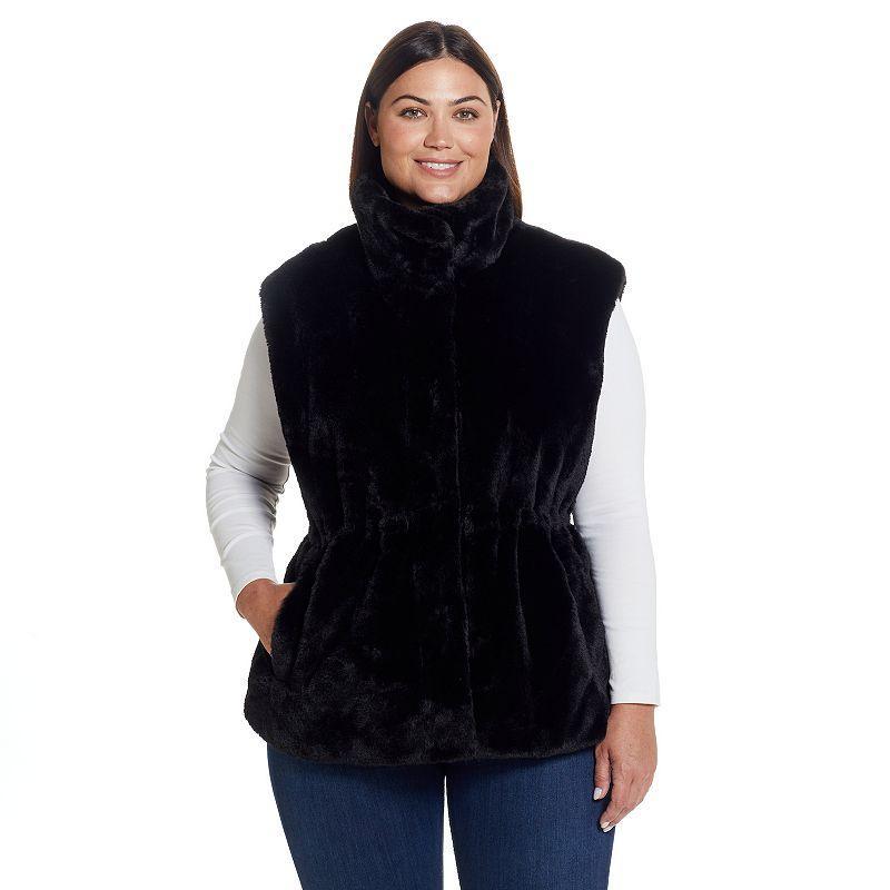 Plus Size Weathercast Cinched Faux Fur Vest, Womens Product Image