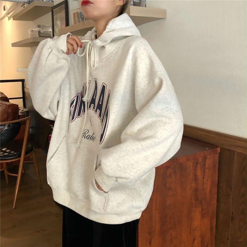 Long Sleeve Lettering Print Loose-Fit Hooded Pullover Product Image