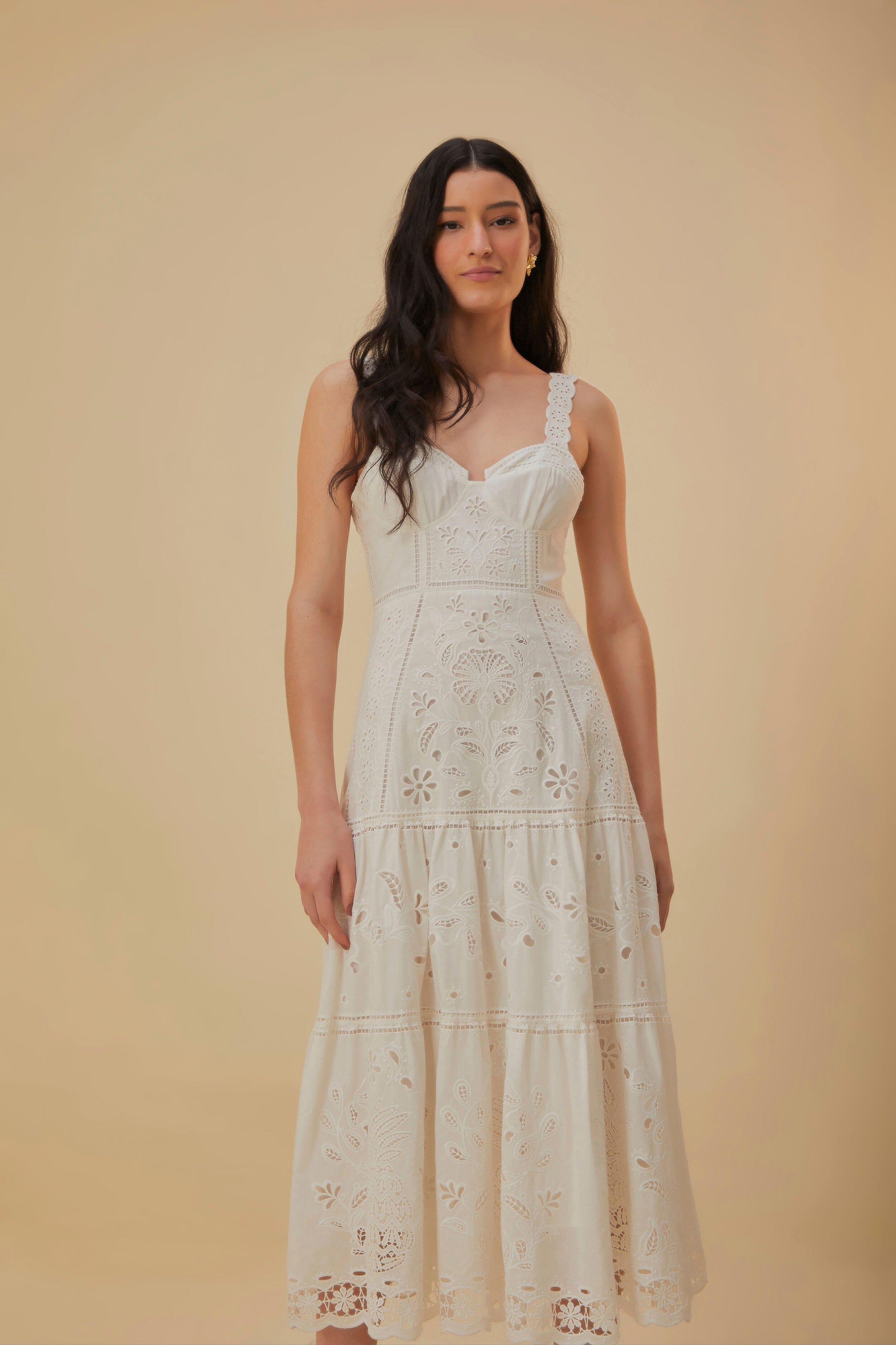 White Richelieu Sleeveless Midi Dress Product Image