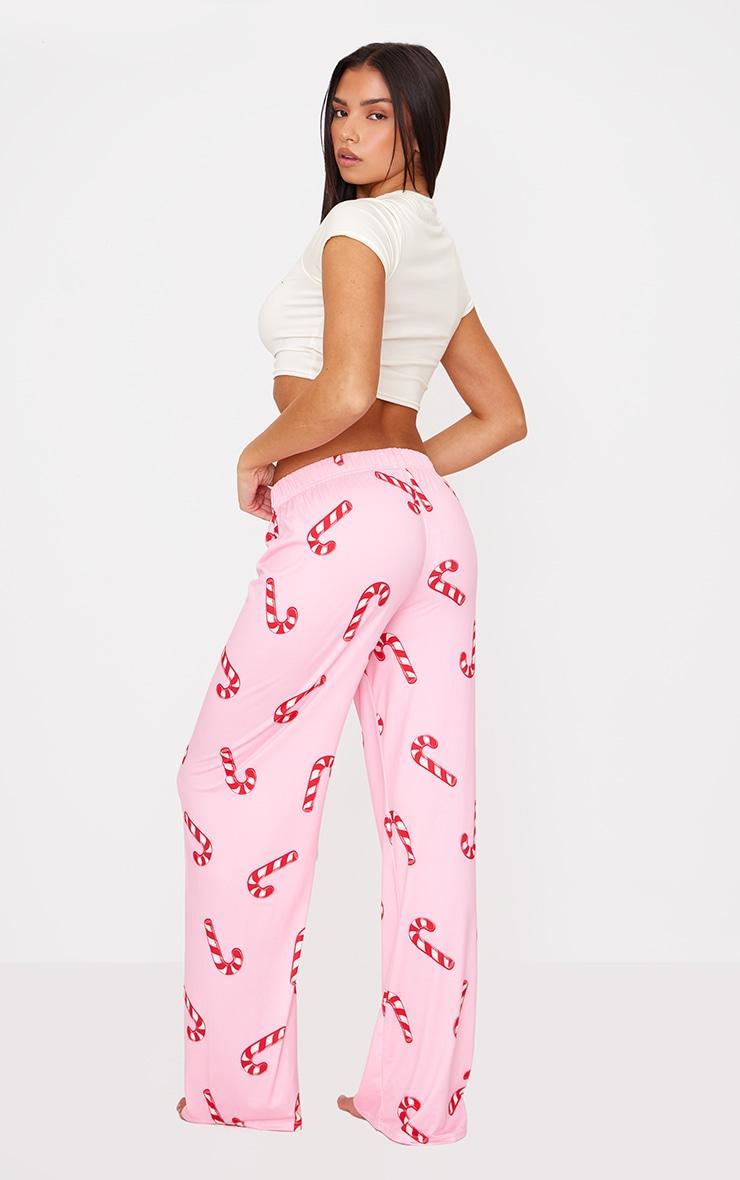 PRETTYLITTLETHING Pink Candy Cane Print Long Pj Set Product Image