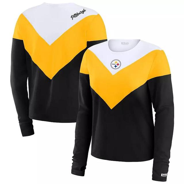 Womens WEAR by Erin Andrews /Gold Pittsburgh Steelers Chevron Tri-Blend Long Sleeve T-Shirt Product Image