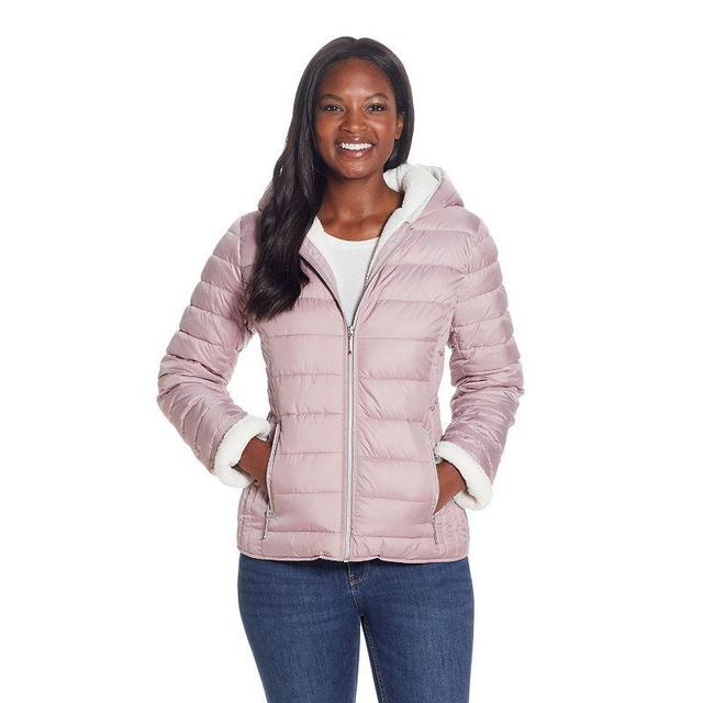 Womens Weathercast Hood Sherpa-Lined Puffer Jacket Pink Pink Product Image