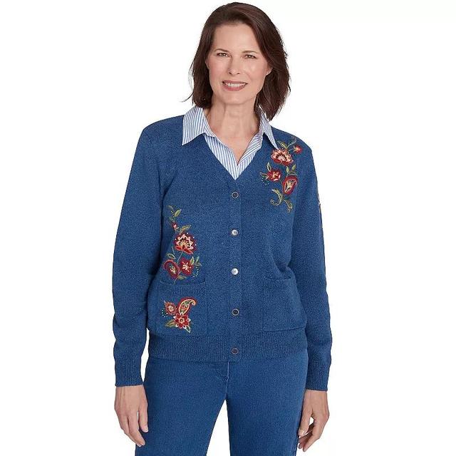 Petite Alfred Dunner Paisley Floral 2-in-1 Top, Womens Blue Product Image