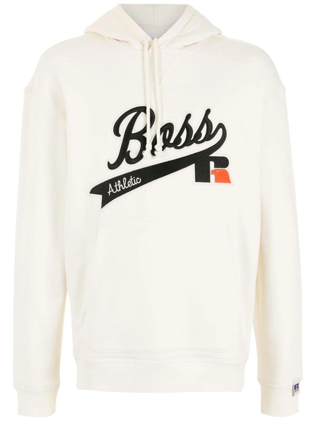 Boss X Russell Athletic Logo-print Stretch-cotton Hoody In Open White Product Image