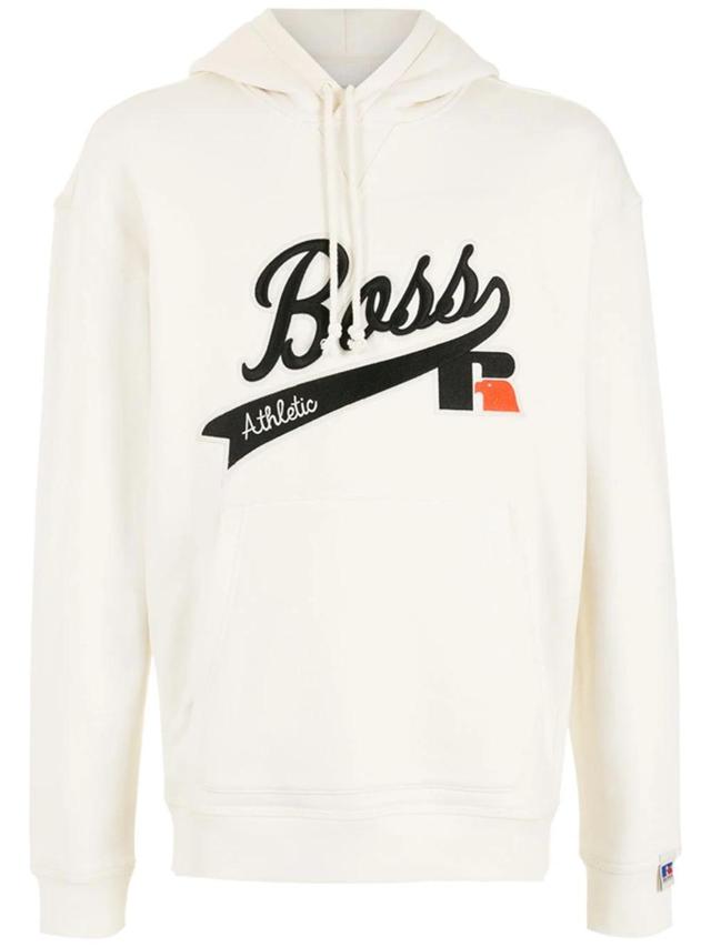 Boss X Russell Athletic Logo-print Stretch-cotton Hoody In Open White Product Image