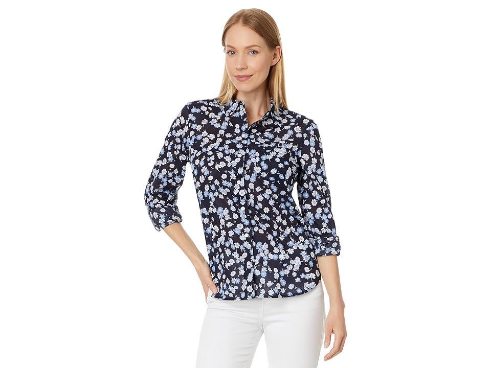 Women's Printed Roll-Tab-Sleeve Button-Front Cotton Shirt Product Image