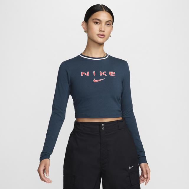 Womens Nike Sportswear Chill Knit Slim Long-Sleeve Cropped Graphic Tee Product Image