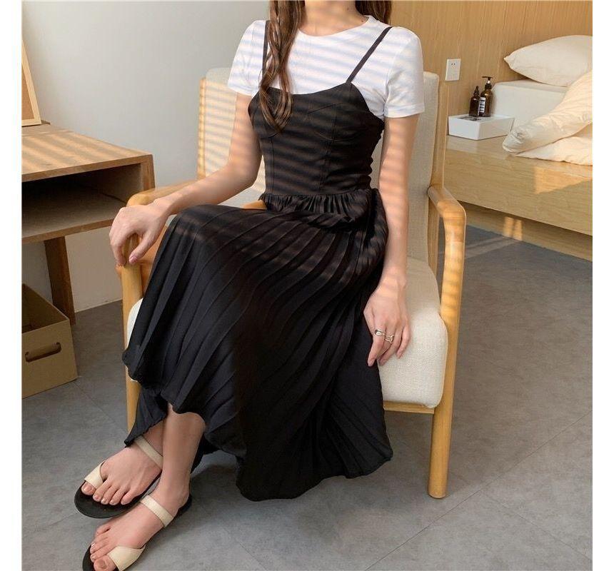 Spaghetti Strap Plain Midi A-Line Dress Product Image