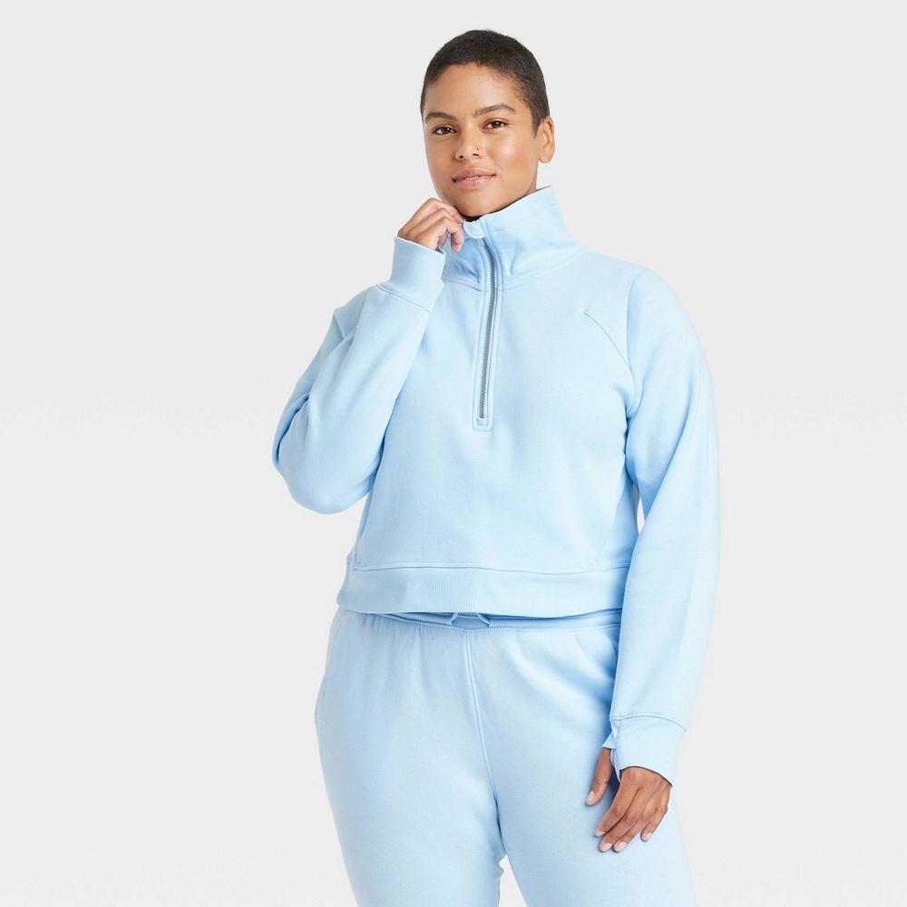 Women's Fleece Half Zip Pullover Sweatshirt - All In Motion™ Blue XS Product Image