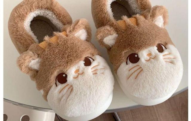 Cat Embroidered Fluffy Slippers Product Image