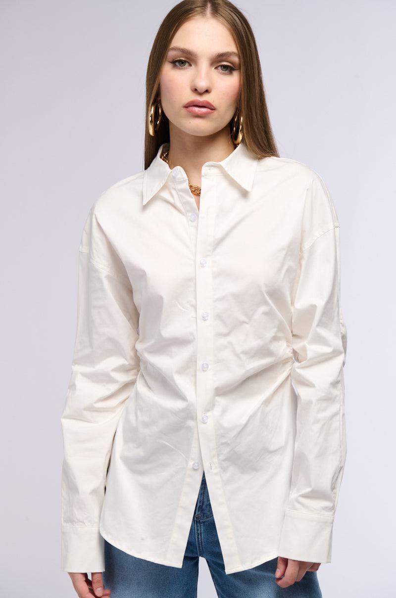 OLIVA CINCHED WAIST POPLIN BUTTON DOWN Product Image