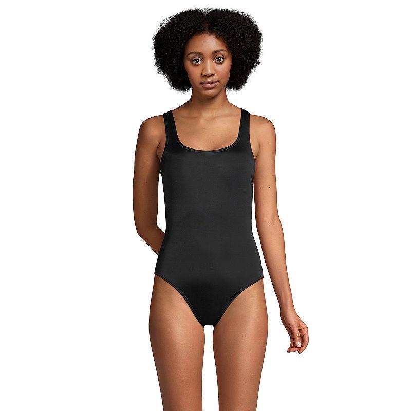 Womens Lands End Tugless Sporty UPF 50 One-Piece Swimsuit Black Product Image