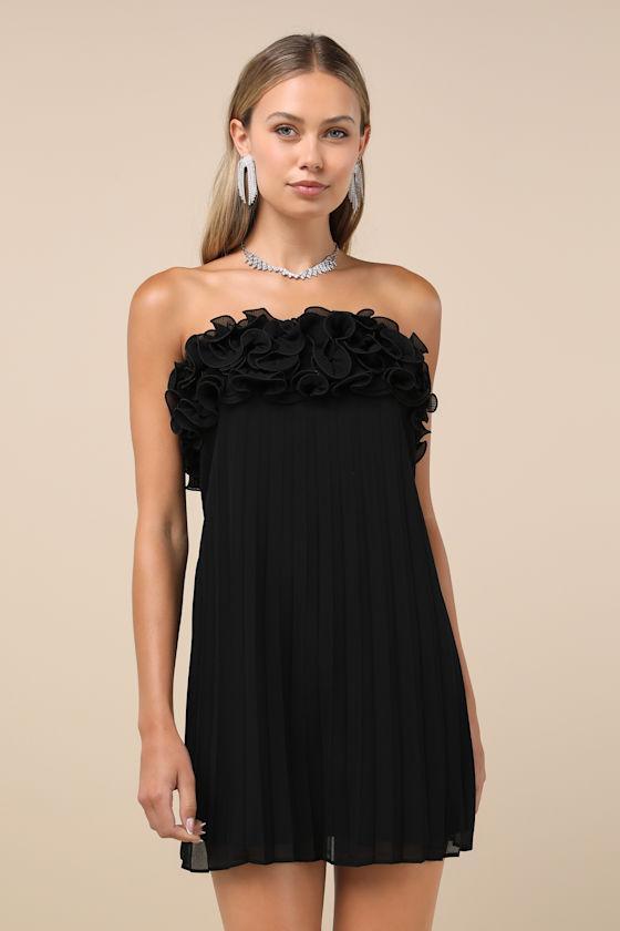 Substantial Chicness Black Strapless Ruffled Shift Mini Dress Product Image