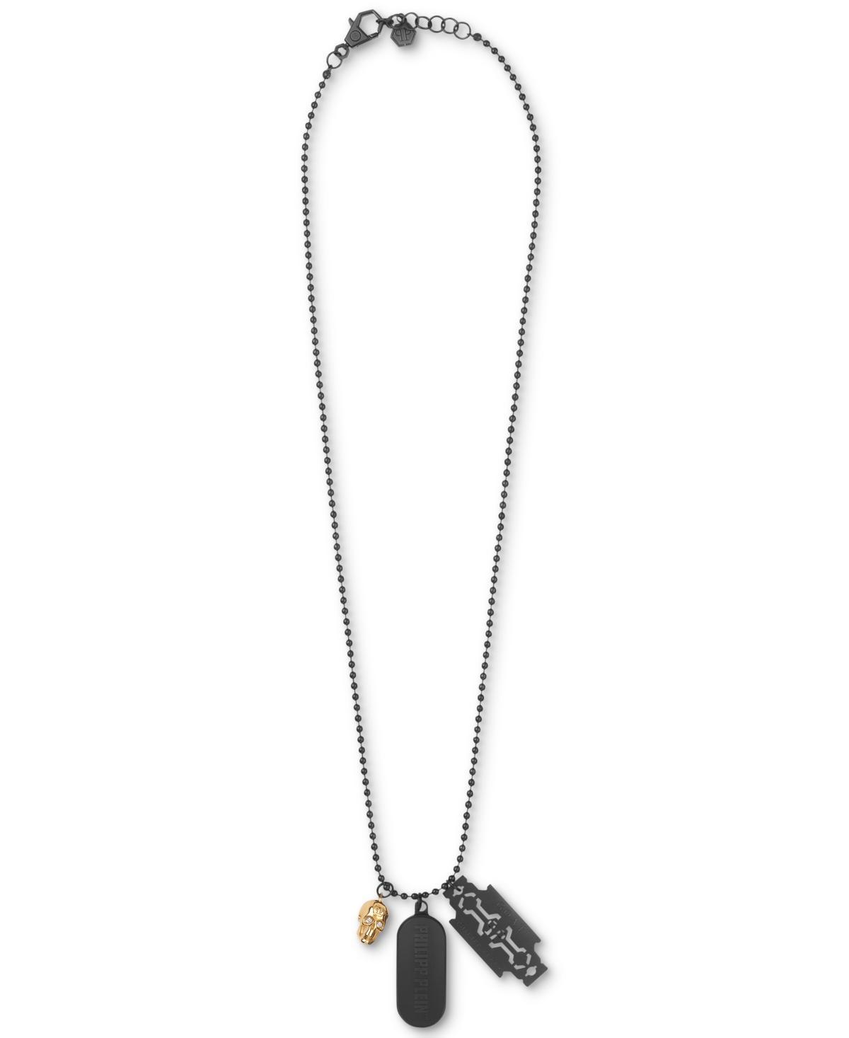 PHILIPP PLEIN Two-tone Ip Stainless Steel Logo Tag Multi-charm Pendant Necklace, 29-1/3" + 2-3/4" Extender In Black Product Image