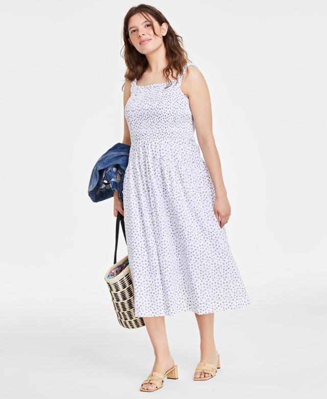 On 34th Womens Printed Smocked-Bodice Midi Dress, Created for Macys Product Image