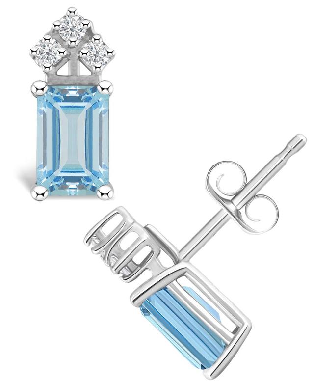 Aquamarine (1 ct. t.w.) and Diamond (1/8 ct. t.w.) Stud Earrings in 14K Yellow Gold or 14K White Gold Product Image