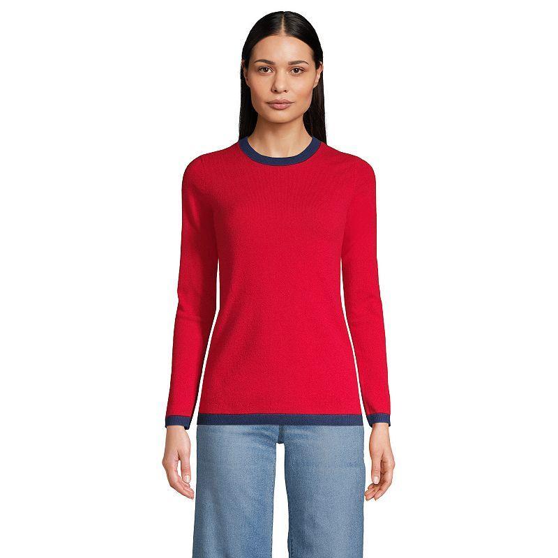 Womens Lands End Crewneck Cashmere Sweater Rich Red Blue Product Image