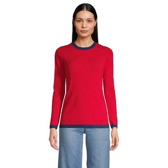 Womens Lands End Crewneck Cashmere Sweater Rich Red Blue Product Image