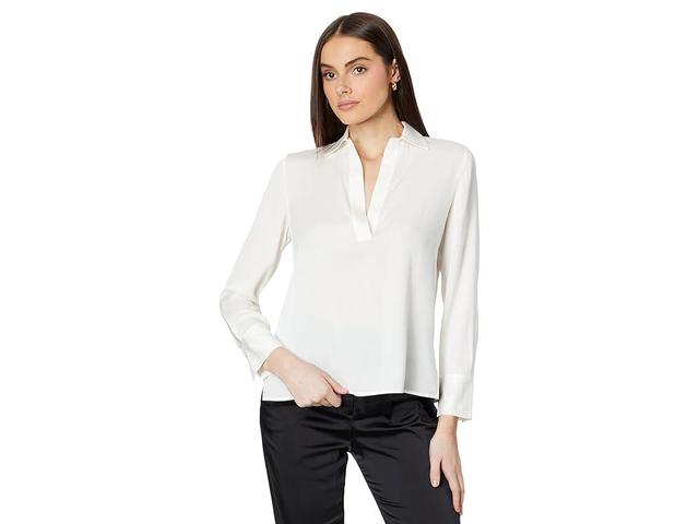 Womens Stretch-Silk Polo Blouse Product Image