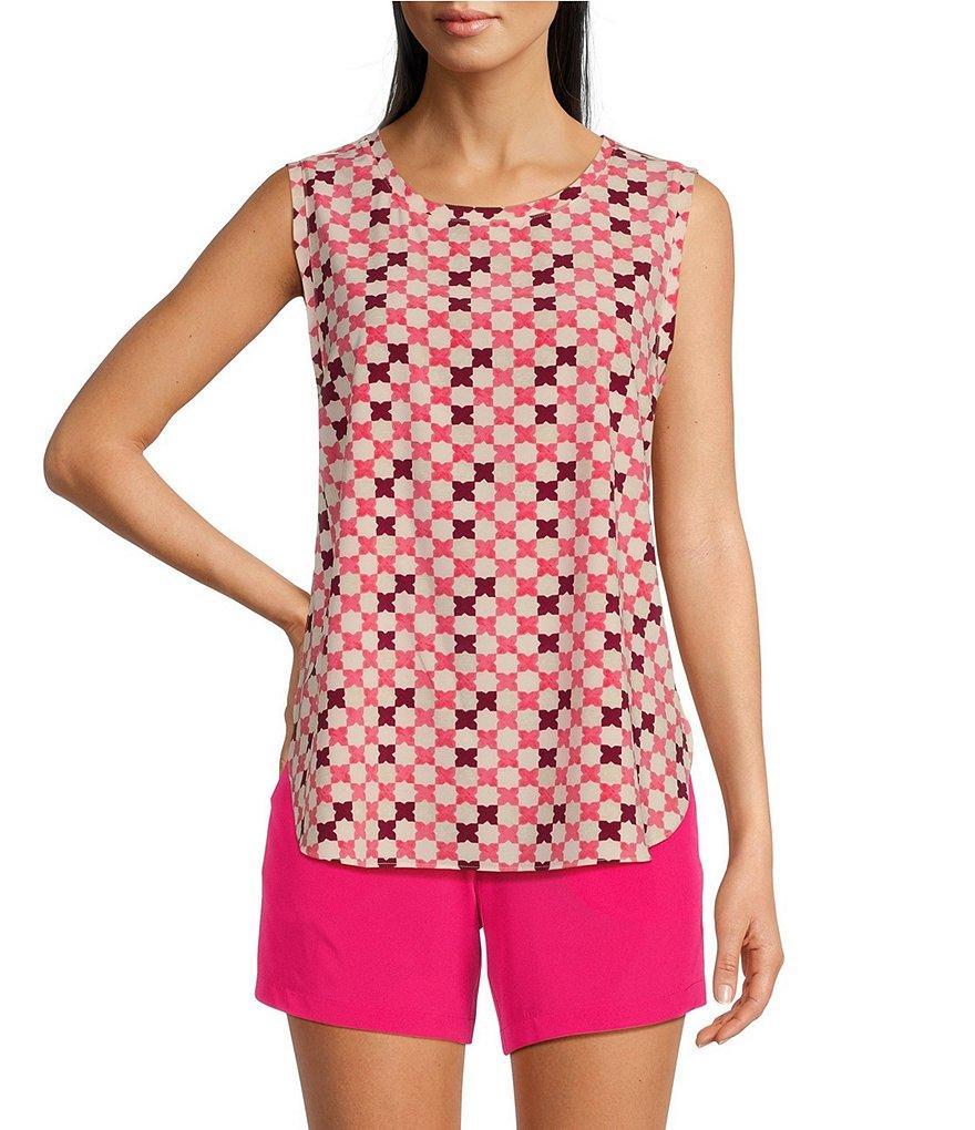 TILLEY Performance Knit Pink Mosaic Tile Print Round Neck Coordinating Sleeveless Top Product Image