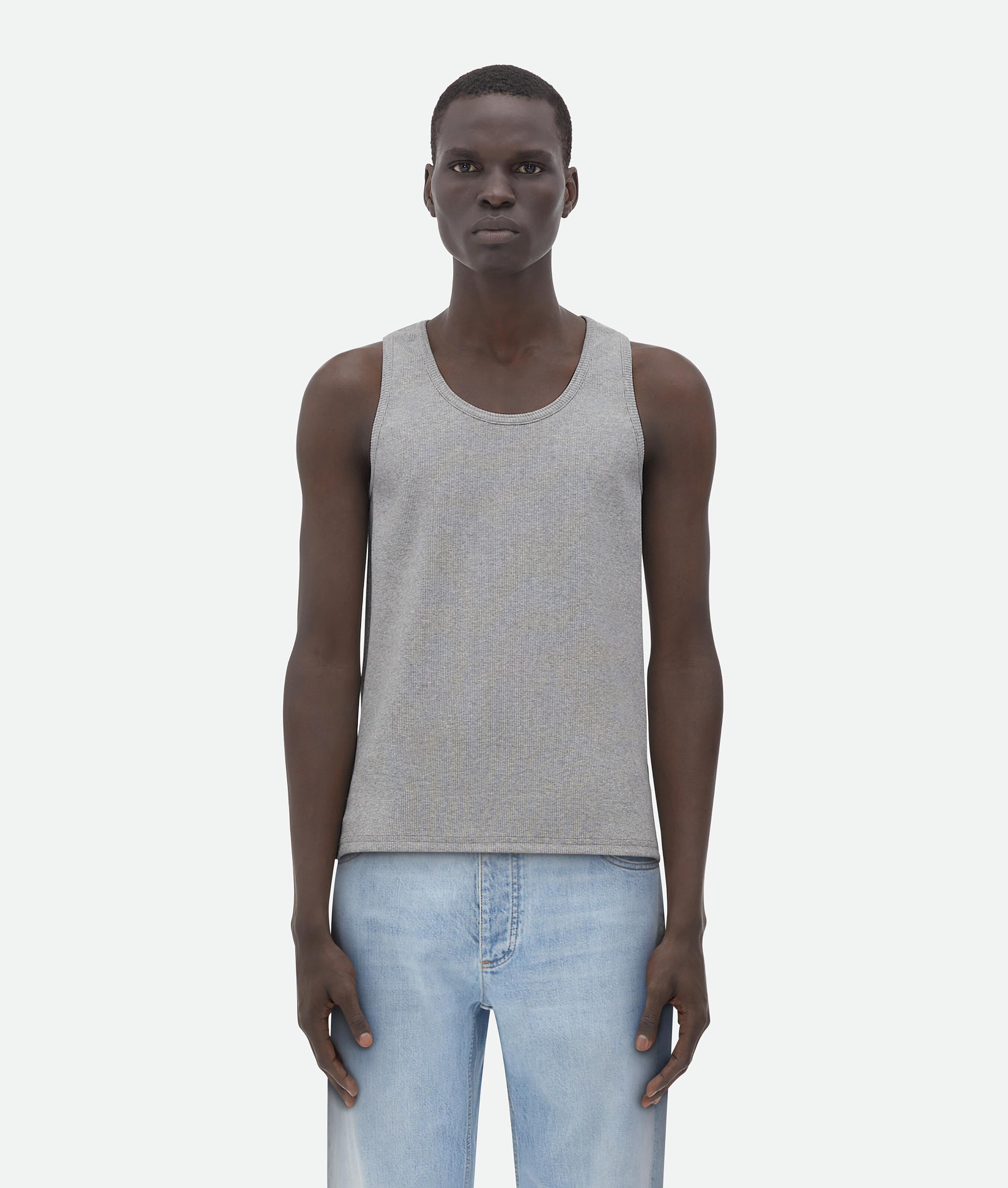 Men's Stretch Cotton Ribbed Tank Top in Light grey melange Product Image